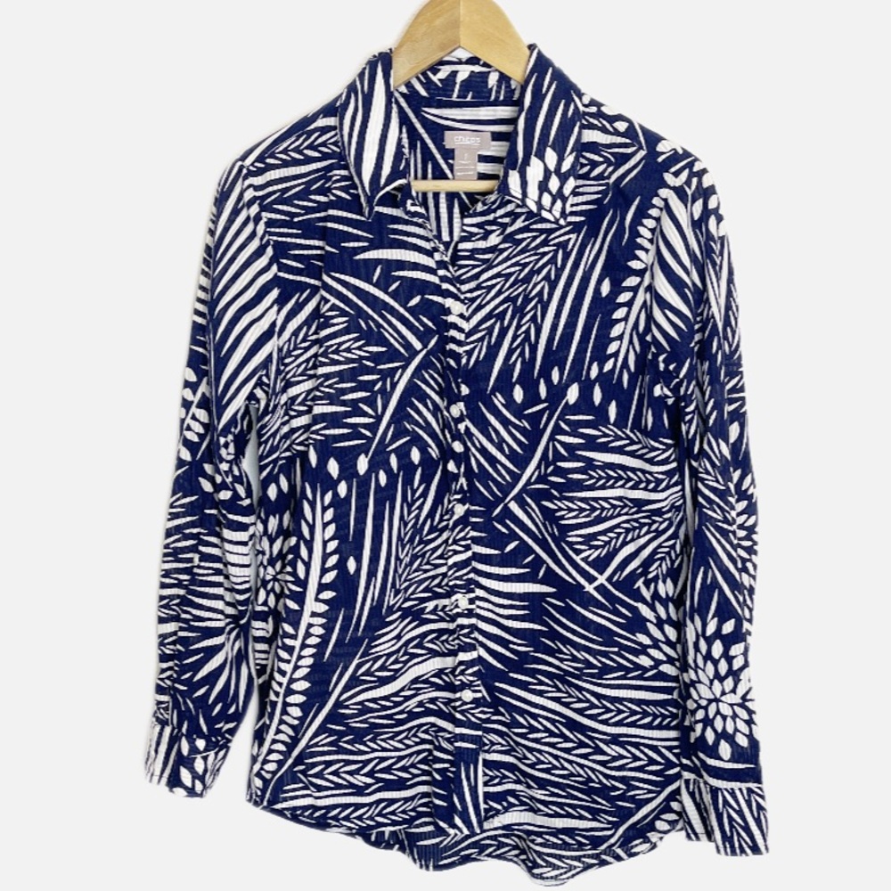 Chicos Palm print cotton button down shirt 1